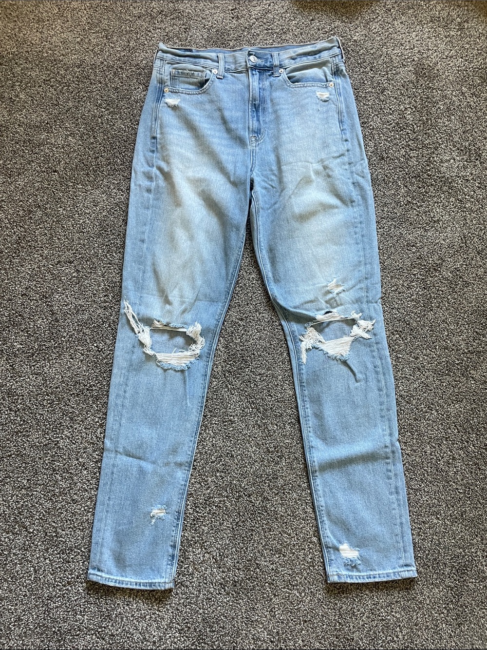 High-Rise Light Blue Ripped Cropped Mom Jeans